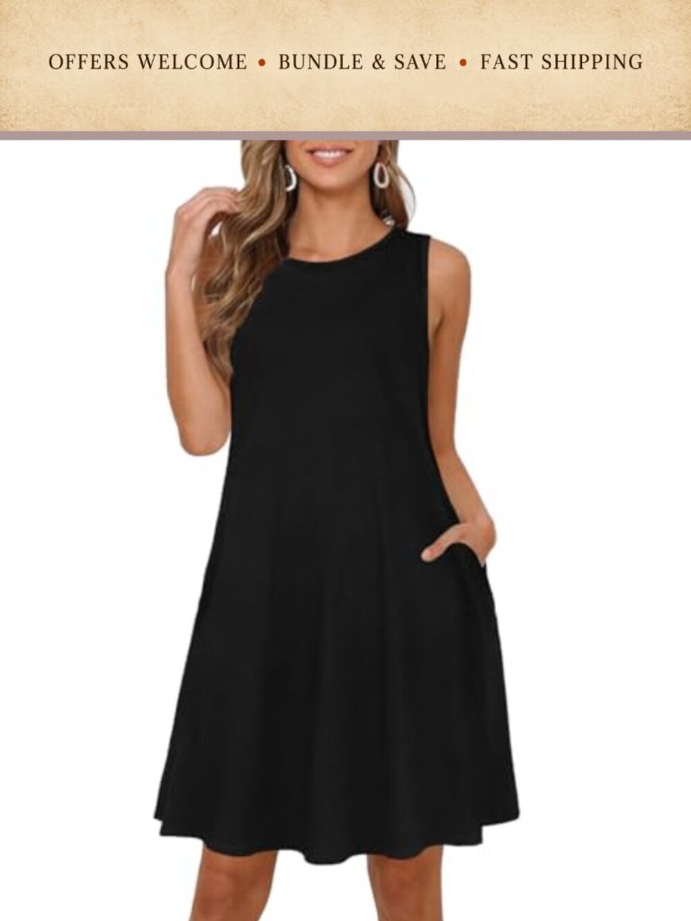 Women Sleeveless Flowy A-Line Sundress with Pockets Beach Tank Dress